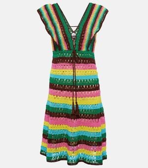 Anna Kosturova Striped Crochet Cotton Minidress - Green