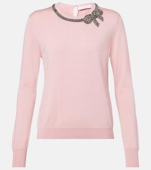 Carolina Herrera Embellished Silk And Cotton Sweater - Pink