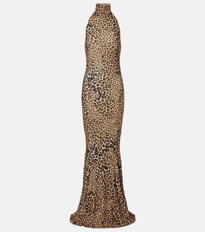 Norma Kamali Printed Turtleneck Jersey Gown - Brown