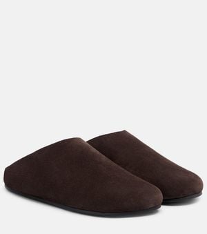 The Row Hudson Shearling-Lined Suede Mules - Brown