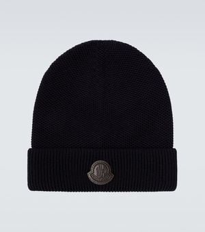 Moncler Logo Virgin Wool Beanie - Black