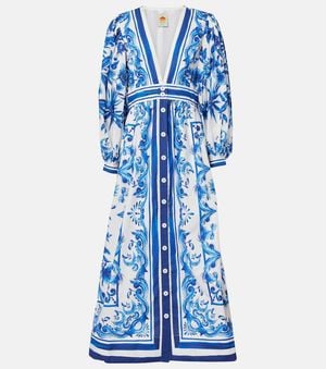 FARM Rio Garden Tiles Cotton Shirt Dress - Blue