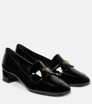 Prada Logo Patent Leather Loafer Court Shoes - Black