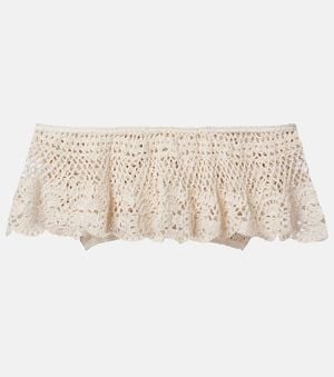 Anna Kosturova Filigree Crochet Off-Shoulder Cotton Crop Top - Natural