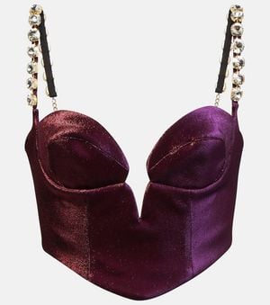 Area Embellished Cotton-Blend Cropped Top - Purple