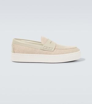 Christian Louboutin Paqueboat Canvas And Leather Loafers - White