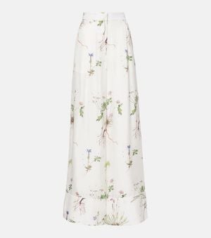 Erdem Floral Printed Silk Wide-Leg Pants - White