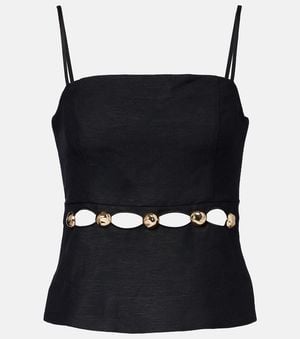 Jonathan Simkhai Caraco En Lin Melange A Ornements - Noir