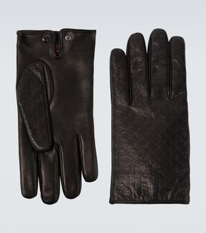 Gucci Gg Leather Gloves - Black