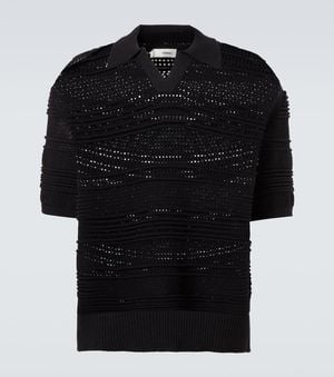 Commas Crochet Cotton-Blend Polo Shirt - Black