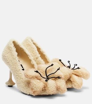 Loewe Toy Floral-Applique Shearling Court Shoes - Metallic