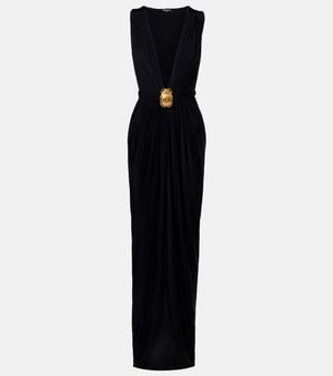 Balmain Embellished Jersey Maxi Dress - Black
