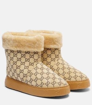 Gucci Botines De Ante Con Lana Y Gg - Neutro