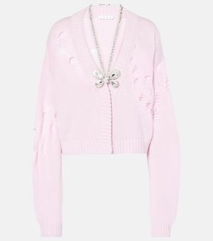 Area Embellished Cotton And Cashmere Cardigan - Pink