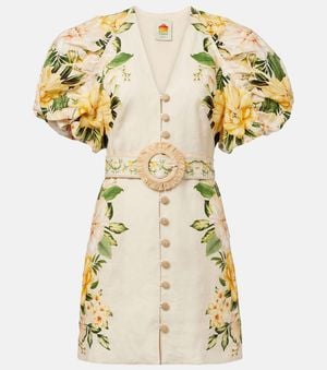 FARM Rio Floral Linen Minidress - Metallic