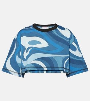 PUCCI Marmo Cotton Jersey Crop Top - Blue