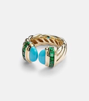 David Yurman Ring Sculpted Cable Aus 18Kt Gelbgold Mit Smaragden Und Tuerkis - Blau