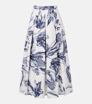 Erdem Floral Cotton Poplin Midi Skirt - Blue