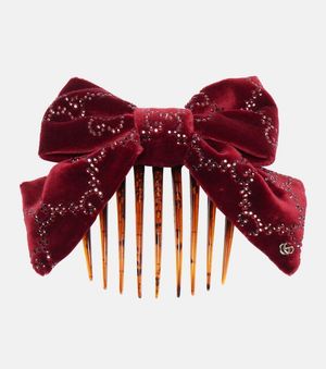 Gucci Gg Embellished Cotton Velvet Hair Comb - Red