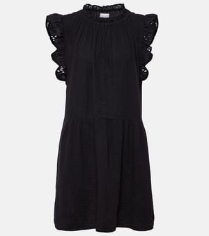 Velvet Grace Lace-Trimmed Cotton Minidress - Black