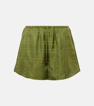 TOTEME Monogram Silk Satin Pyjama Shorts - Green
