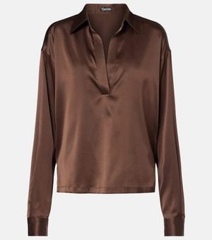 Tom Ford Silk-Blend Top - Brown