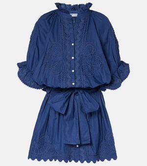 Juliet Dunn Embroidered Cotton Poplin Minidress - Blue