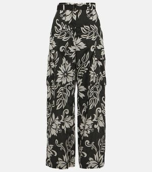 Sacai High-Rise Floral Wide-Leg Pants - Black