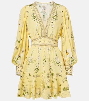 CAMILLA Floral Silk Crepe Minidress - Yellow