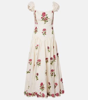 Agua Bendita Vestido Largo Siembra De Lino Bordado - Neutro