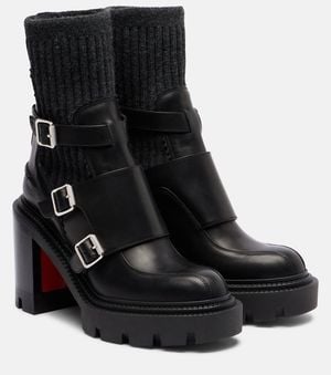 Christian Louboutin Cortinetta College 100 Ribbed-Knit Trimmed Leather Ankle Boots - Black