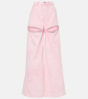 Area Cutout Crystal-Embellished Wide-Leg Jeans - Pink