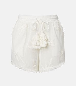 FARM Rio Embroidered Cotton Shorts - White