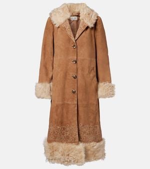 RIXO London Abrigo Cienna De Ante Bordado - Marrón