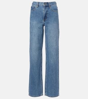 Self-Portrait Embellished High-Rise Straight Jeans - Blue