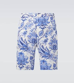 Etro Paisley Linen Bermuda Shorts - Blue