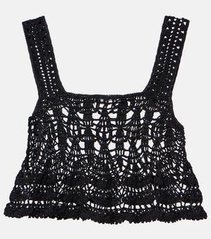 Anna Kosturova Cotillion Crochet Cotton Crop Top - Black