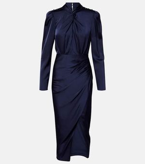 Self-Portrait Draped Satin Midi Dress - Blue
