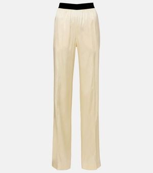 Tom Ford High-Rise Silk-Blend Satin Straight Pants - Natural