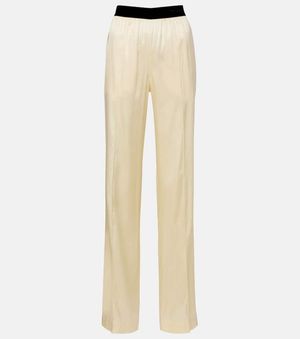 Tom Ford High-Rise Silk-Blend Satin Straight Pants - Natural