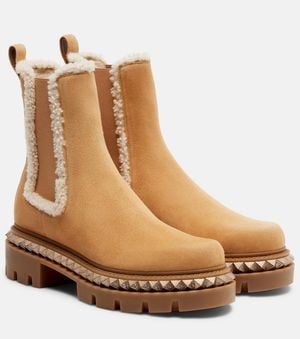 Christian Louboutin Chelsea Boots St Emilia Aus Veloursleder Mit Shearling - Braun