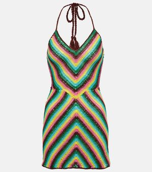 Anna Kosturova Striped Crochet Cotton Minidress - Green