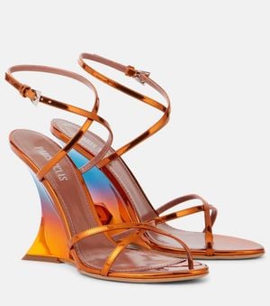 Paris Texas Nina 105 Mirrored Leather Wedge Sandals - Orange