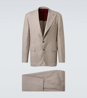Brunello Cucinelli Prince Of Wales Check Silk, Wool, And Cashmere Suit - Natural