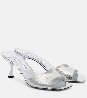 Jimmy Choo Skye 60 Metallic Leather Mules - White