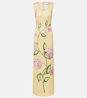 Oscar de la Renta Porcelain Flower Jersey Maxi Dress - Metallic