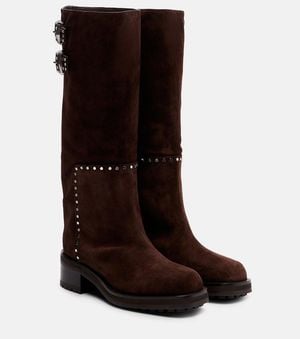 Jimmy Choo Brooklyn 50 Studded Suede Knee-High Boots - Brown