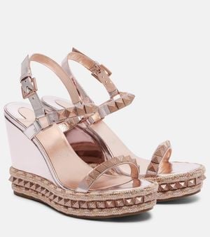 Christian Louboutin Pyraclou 100 Leather Espadrille Sandals - Pink
