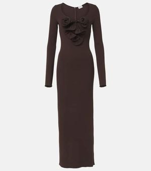 Magda Butrym Floral-Applique Jersey Maxi Dress - Brown