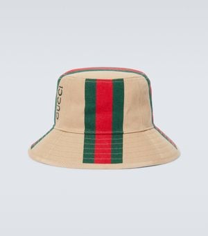 Gucci Logo Printed Cotton Canvas Bucket Hat - White